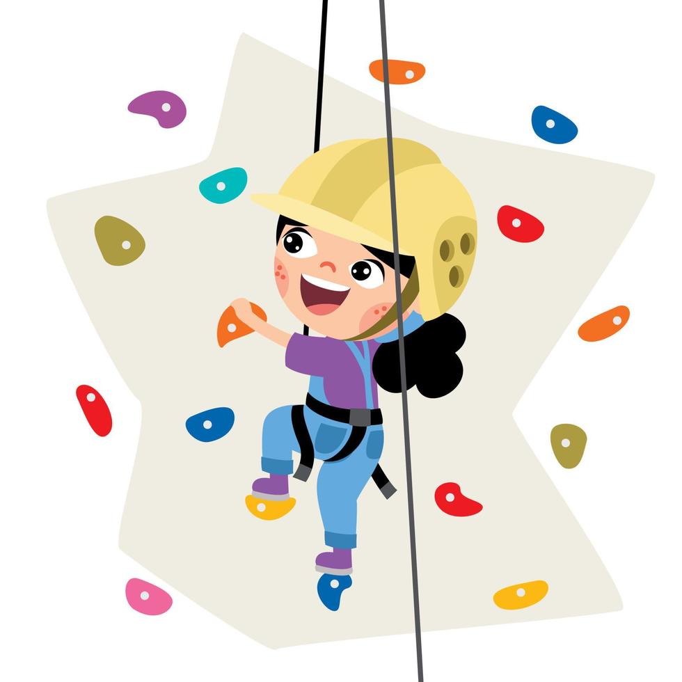 Cartoon Kid Climbing Rock Wall vector