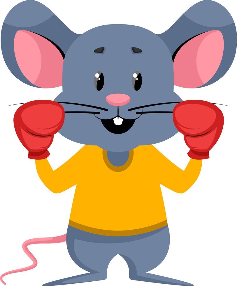 Mouse with boxing gloves, illustration, vector on white background.