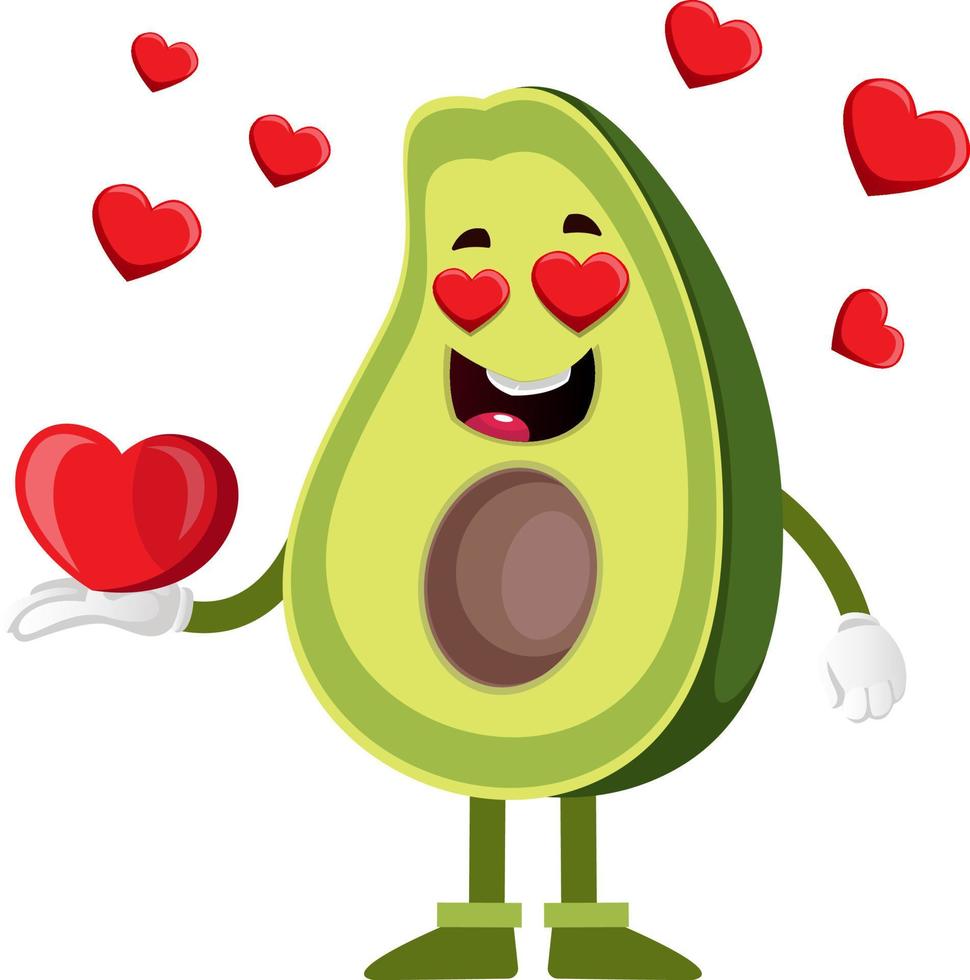 Avocado in love, illustration, vector on white background.