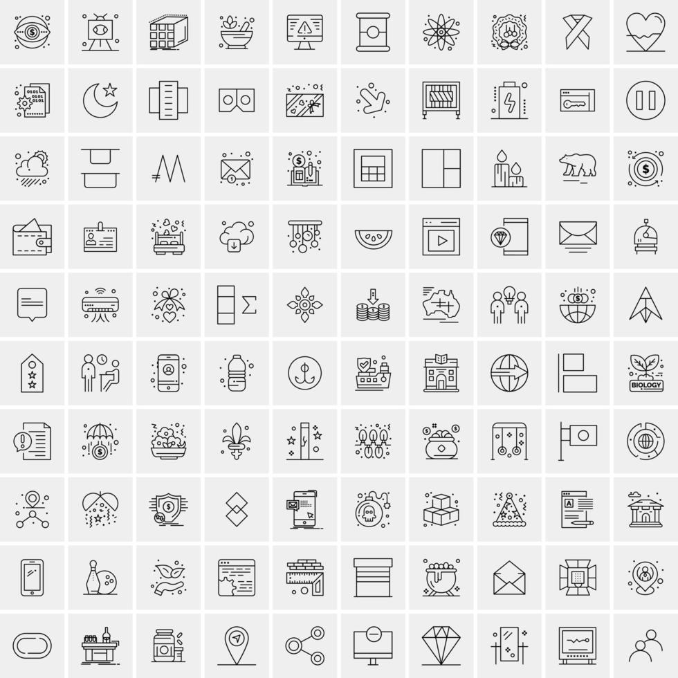 conjunto de 100 iconos de línea de negocios creativos vector