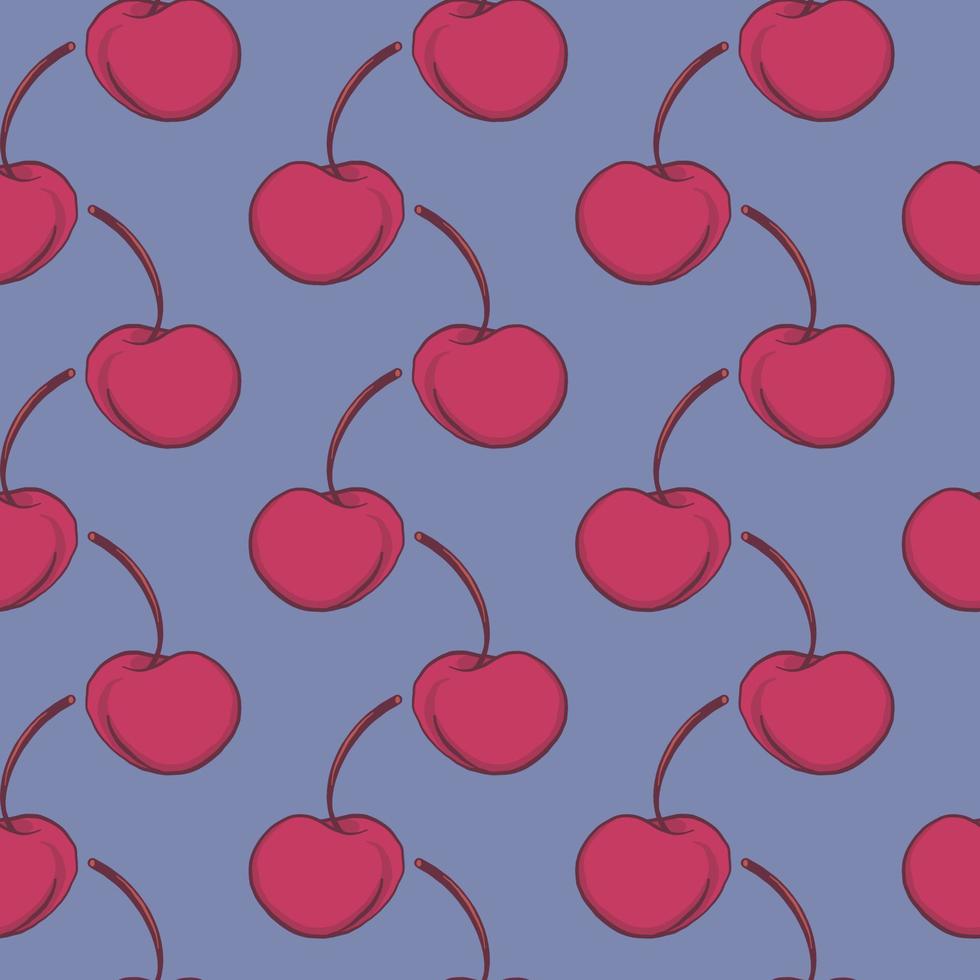 Sweet small cherry , seamless pattern on a purple background. vector