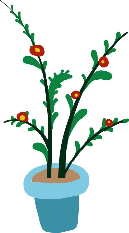 Red flowers in a pot , illustration, vector on white background