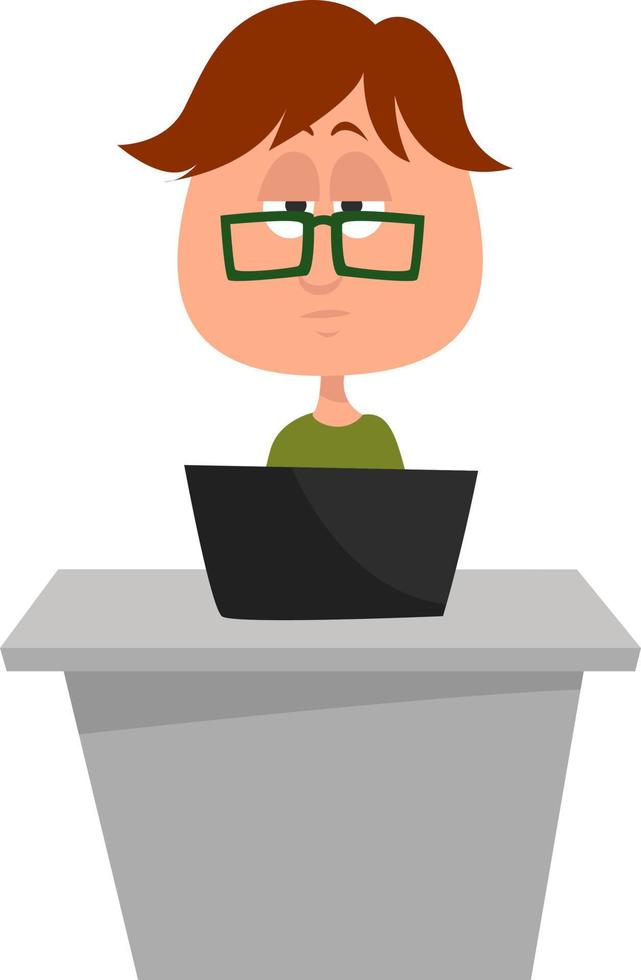 Boy with green glasses, illustration, vector on a white background.