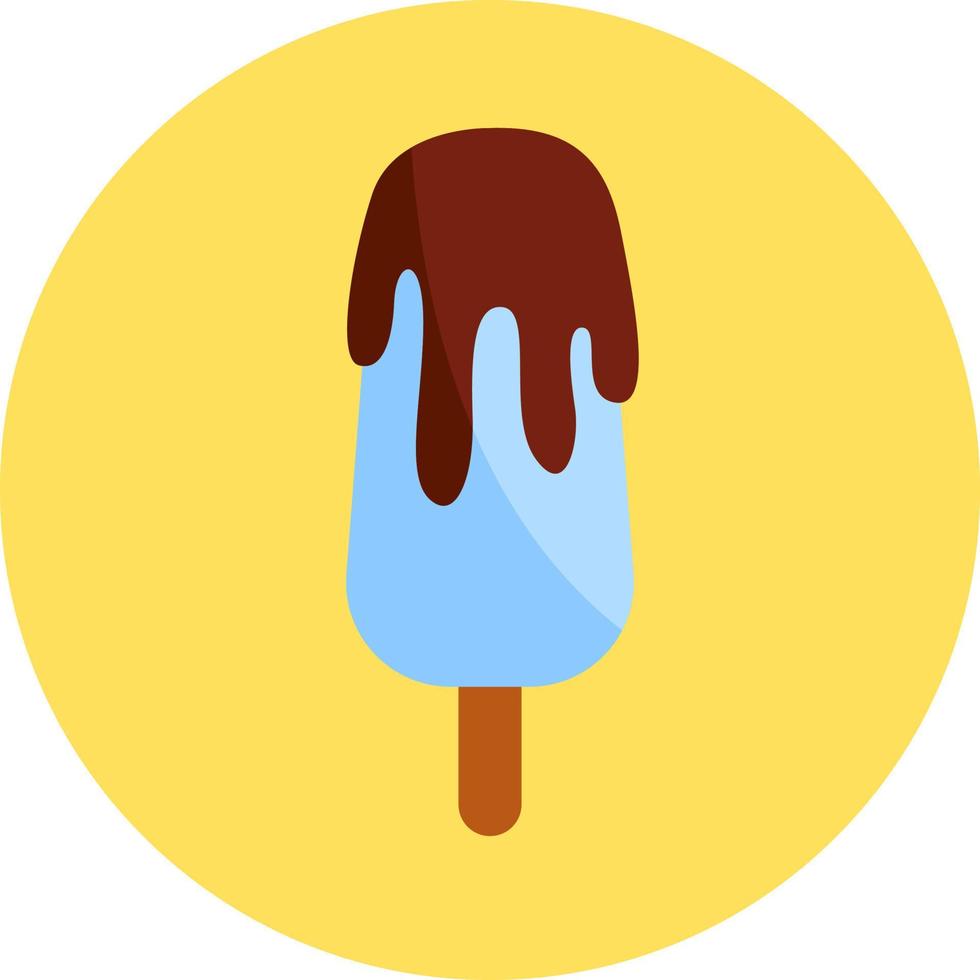 Lightblue ice cream with chocolate on top on stick, illustration, vector, on a white background. vector