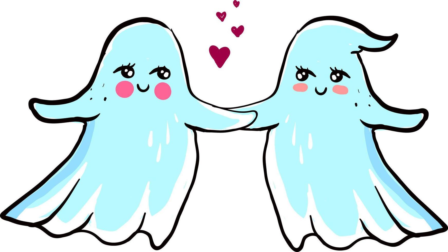 Ghosts in love, illustration, vector on white background.