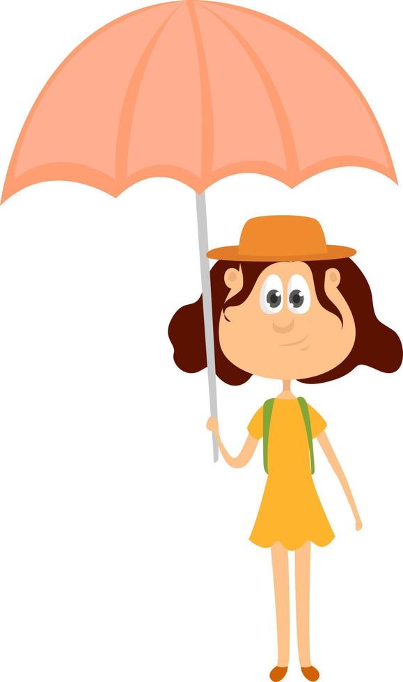 Girl with umbrella, illustration, vector on white background