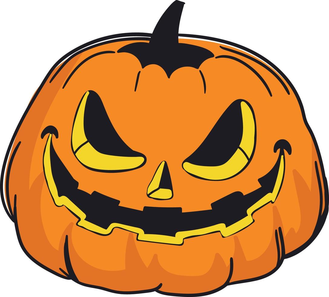 espeluznante sonriente handraw diseño de calabaza de halloween vector