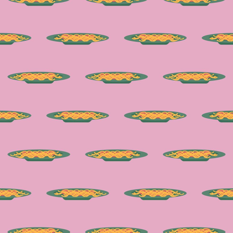 Plate of pasta,seamless pattern on pink background. vector