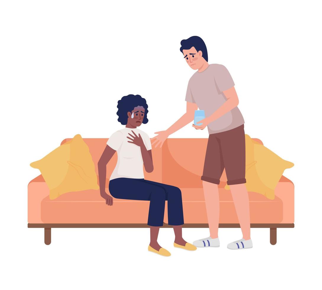 Man taking care of crying woman semi flat color vector characters. Panic  attack. Editable figures. Full body people on white. Simple cartoon style  illustration for web graphic design and animation 13475931 Vector