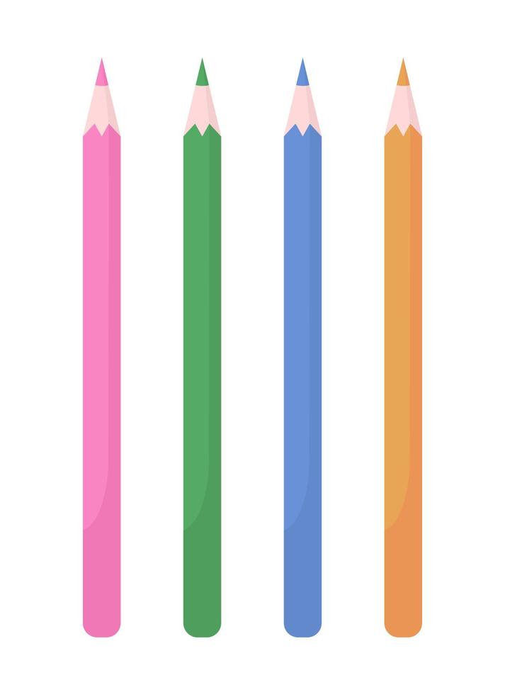 conjunto de objetos vectoriales de color semiplano de crayones. lápices para dibujar. elementos editables. artículos de tamaño completo en blanco. colección de ilustraciones de estilo de dibujos animados simples para diseño gráfico web y animación vector