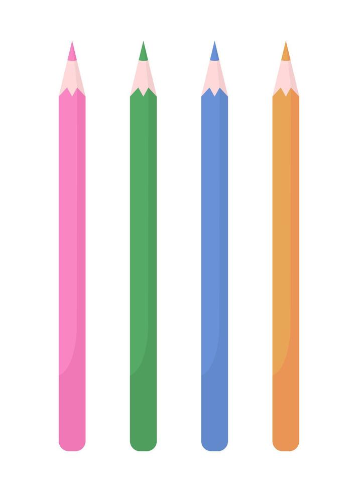 Crayons semi flat color vector objects set. Pencils for drawing. Editable elements. Full sized items on white. Simple cartoon style illustration collection for web graphic design and animation
