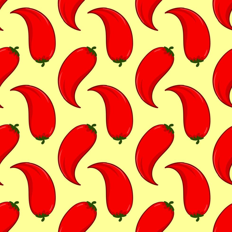 Chili pepper pattern, seamless pattern on yellow background. vector