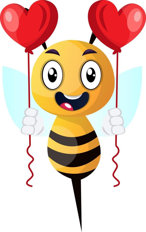 Bee holding balloons, illustration, vector on white background.