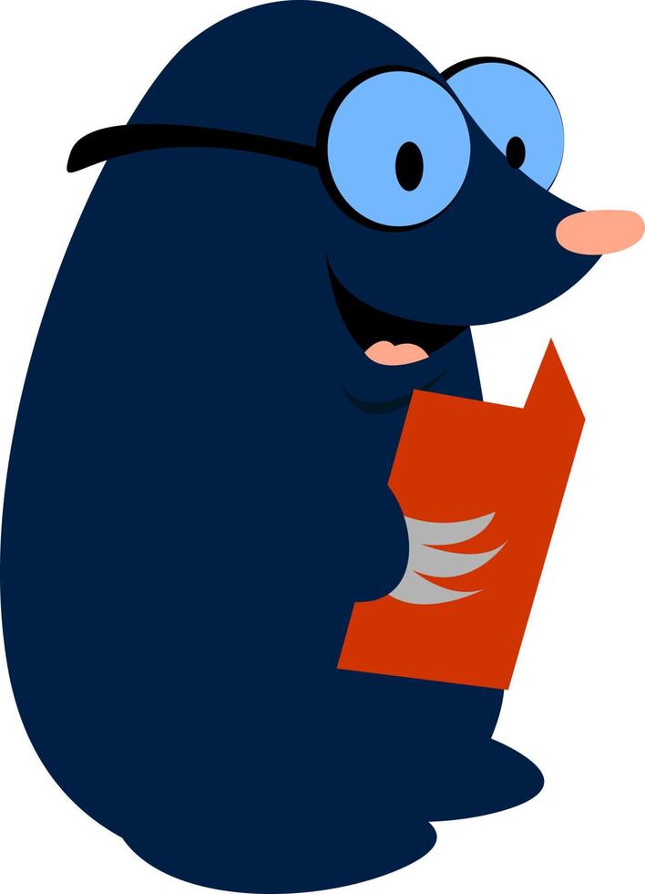 Mole reading book, illustration, vector on white background.