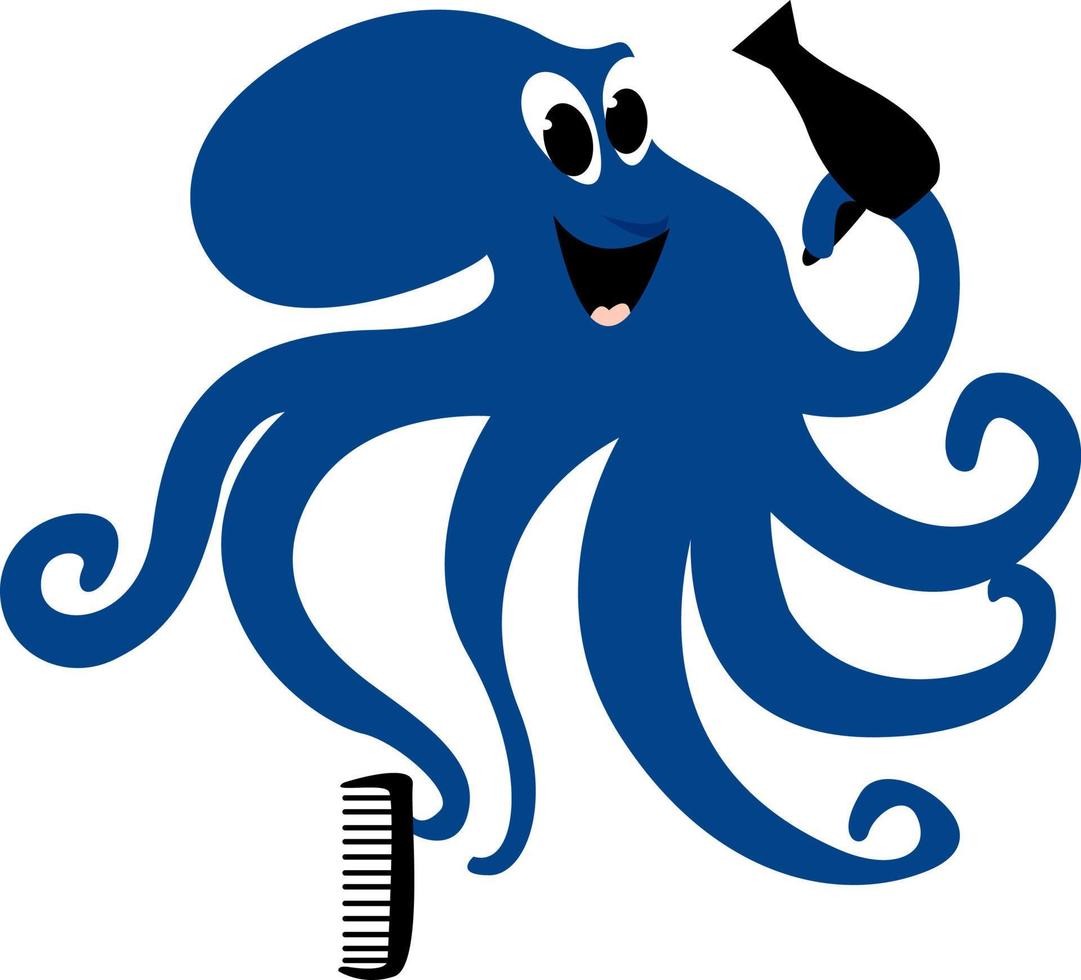 Blue octopus, illustration, vector on white background.