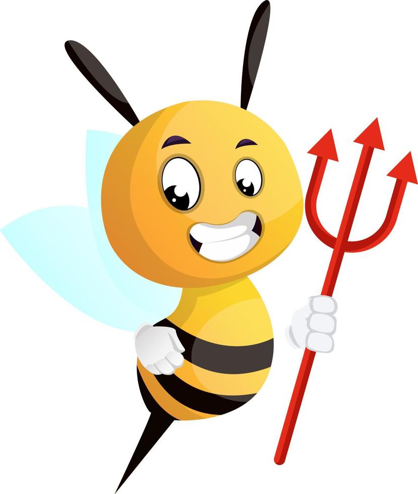 Bee with a trident, illustration, vector on white background.