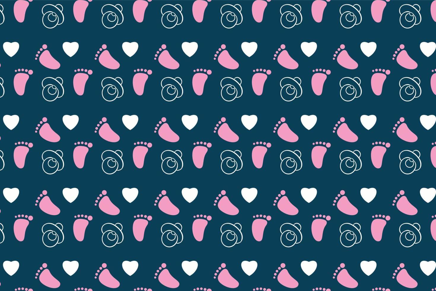 Minimal repeating pattern decoration for childish background. Kid's book cover and bed sheet pattern decoration with love and foot shapes. Seamless childish pattern design on a dark background. vector
