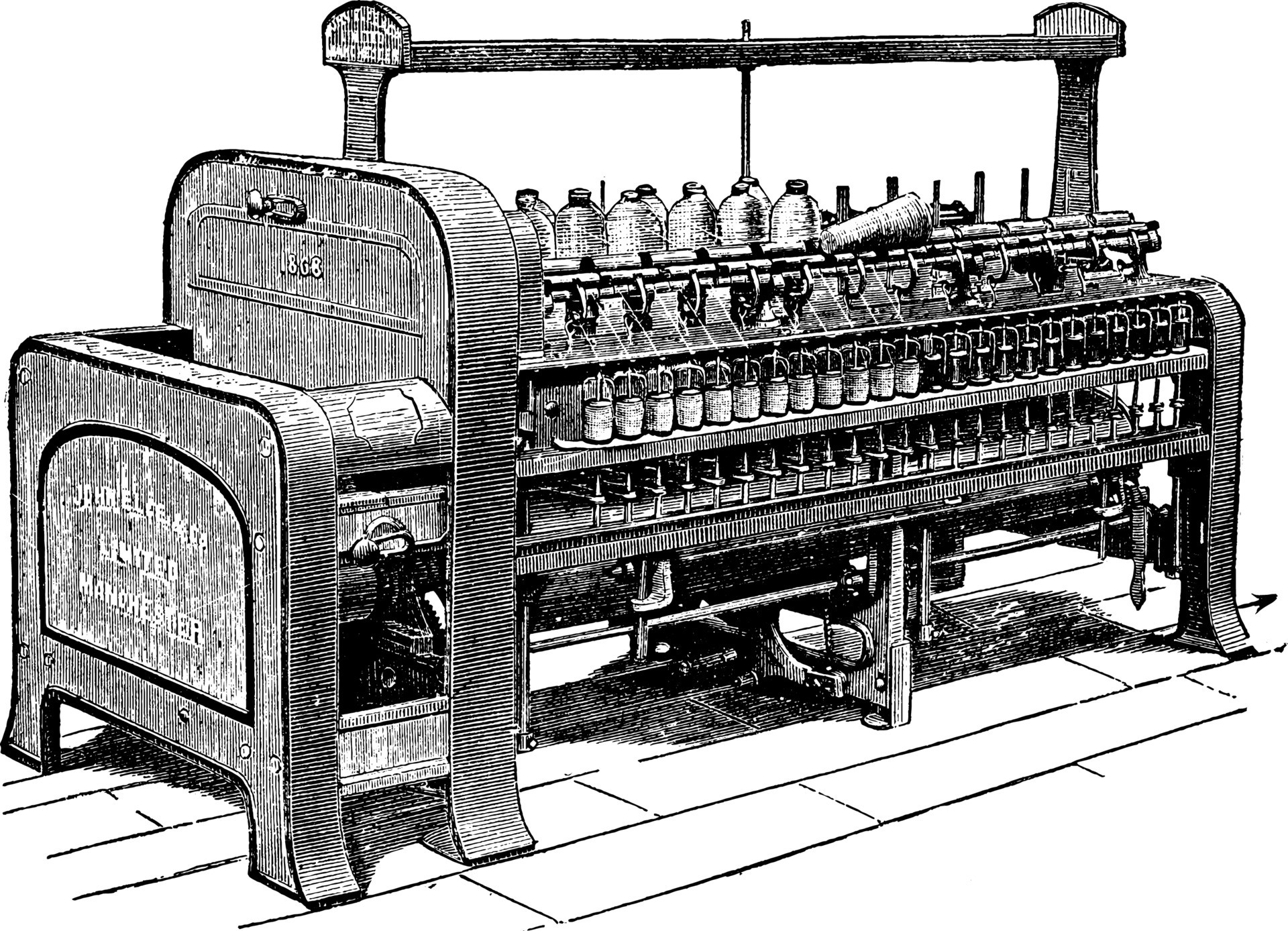 Throstle or The Spinning Frame, vintage illustration. 13476264 Vector
