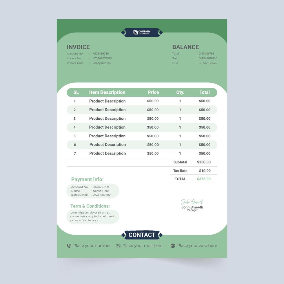 Girly business payment receipt design with pink and green colors. Digital payment receipt with abstract shapes. Corporate business invoice template and price receipt decoration vector. vector