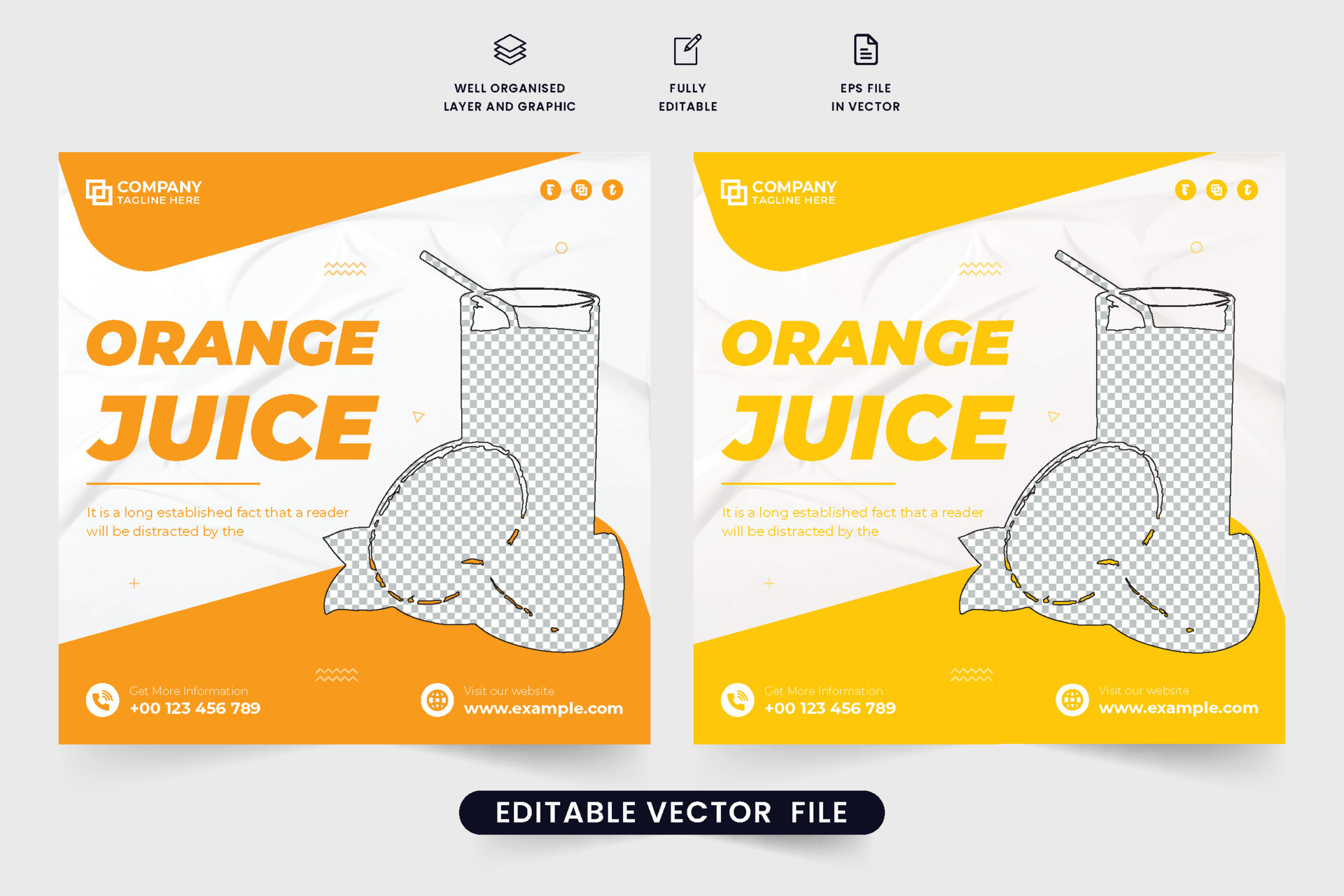 Orange juice sale social media post vector with orange color shapes