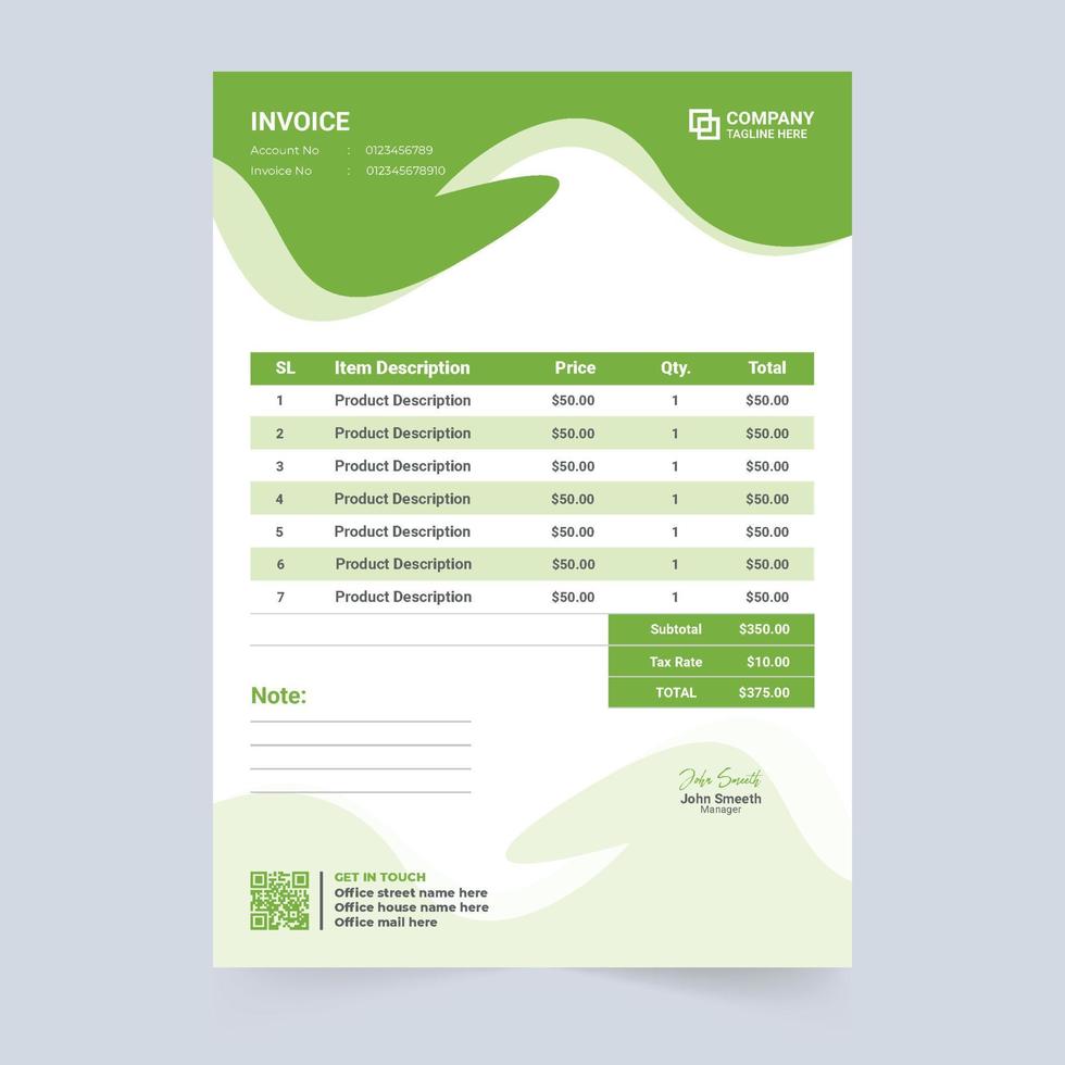 Business invoice and purchase agreement paper design. Invoice bill template with abstract shapes