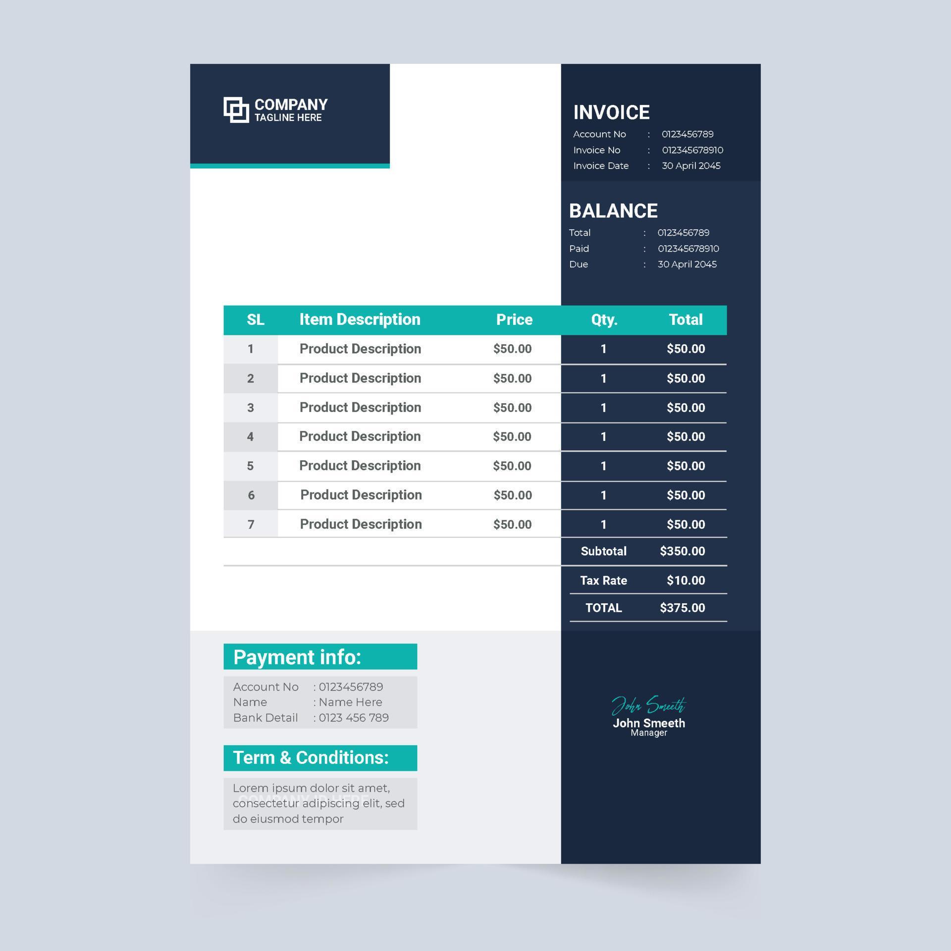 Minimal invoice template and billing section vector. Modern business ...