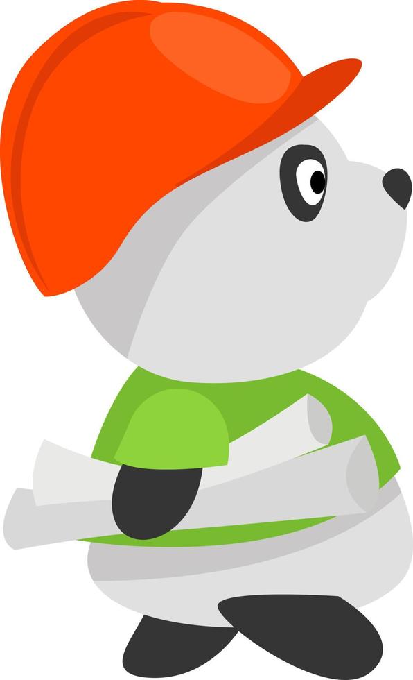 Panda with construction helmet , illustration, vector on white background