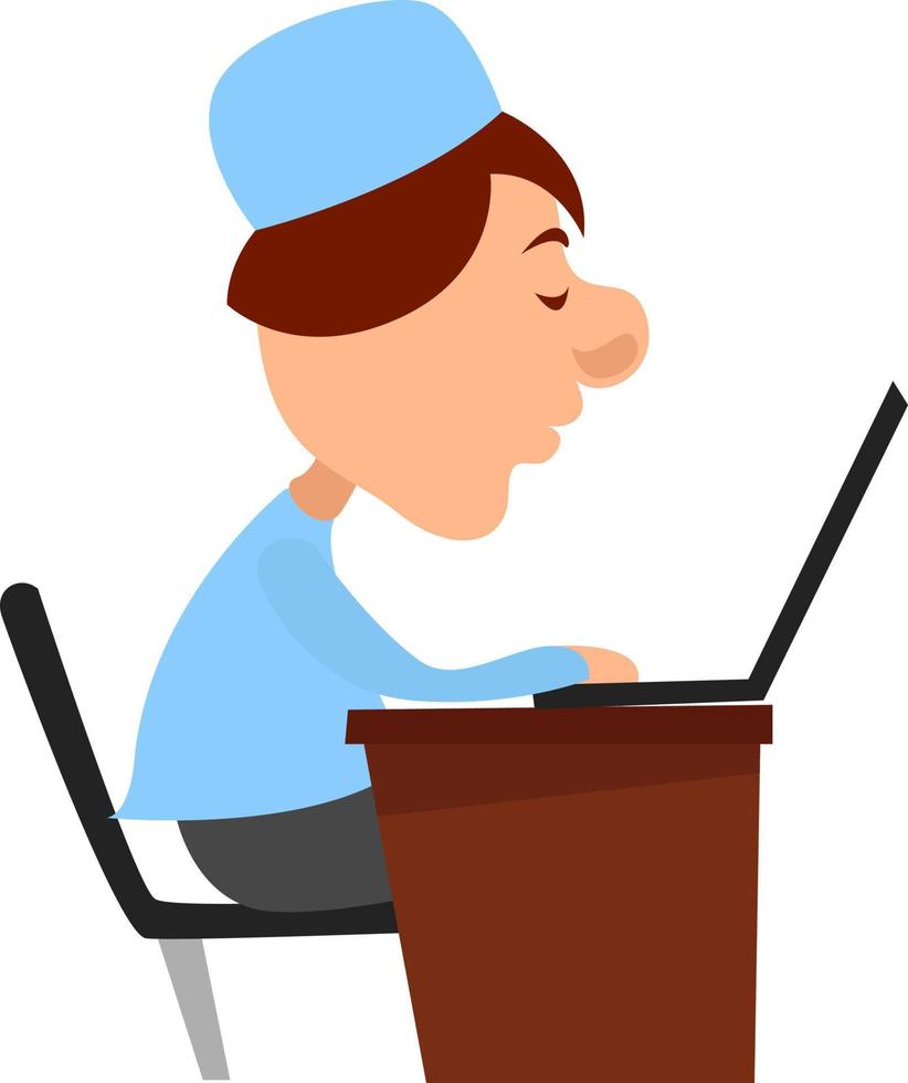 Doctor typing on laptop, illustration, vector on white background