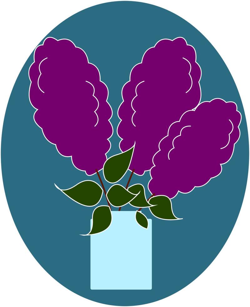 Lilac flowers in vase, illustration, vector on white background.