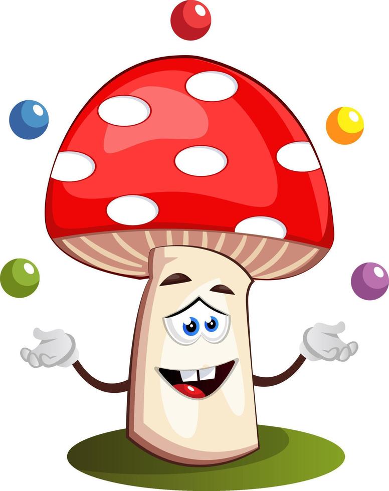 Mushroom juggling, illustration, vector on white background.