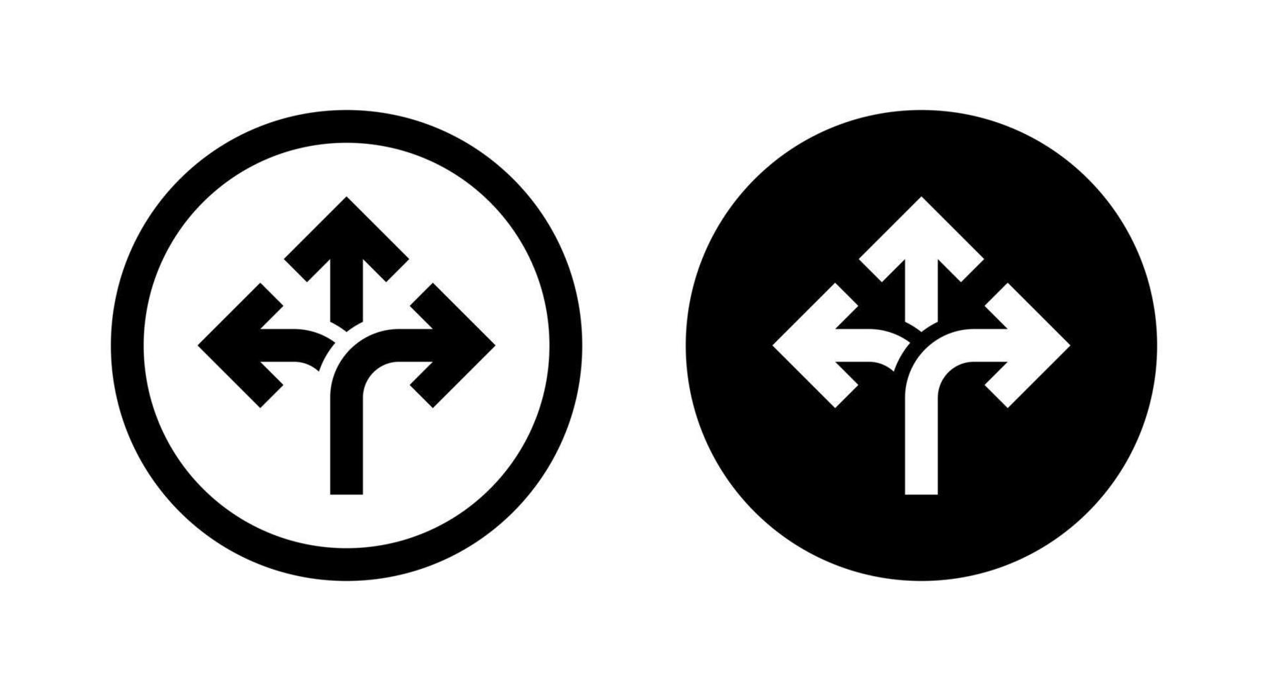 Three-way direction arrow, crossroads icon vector isolated on circle background