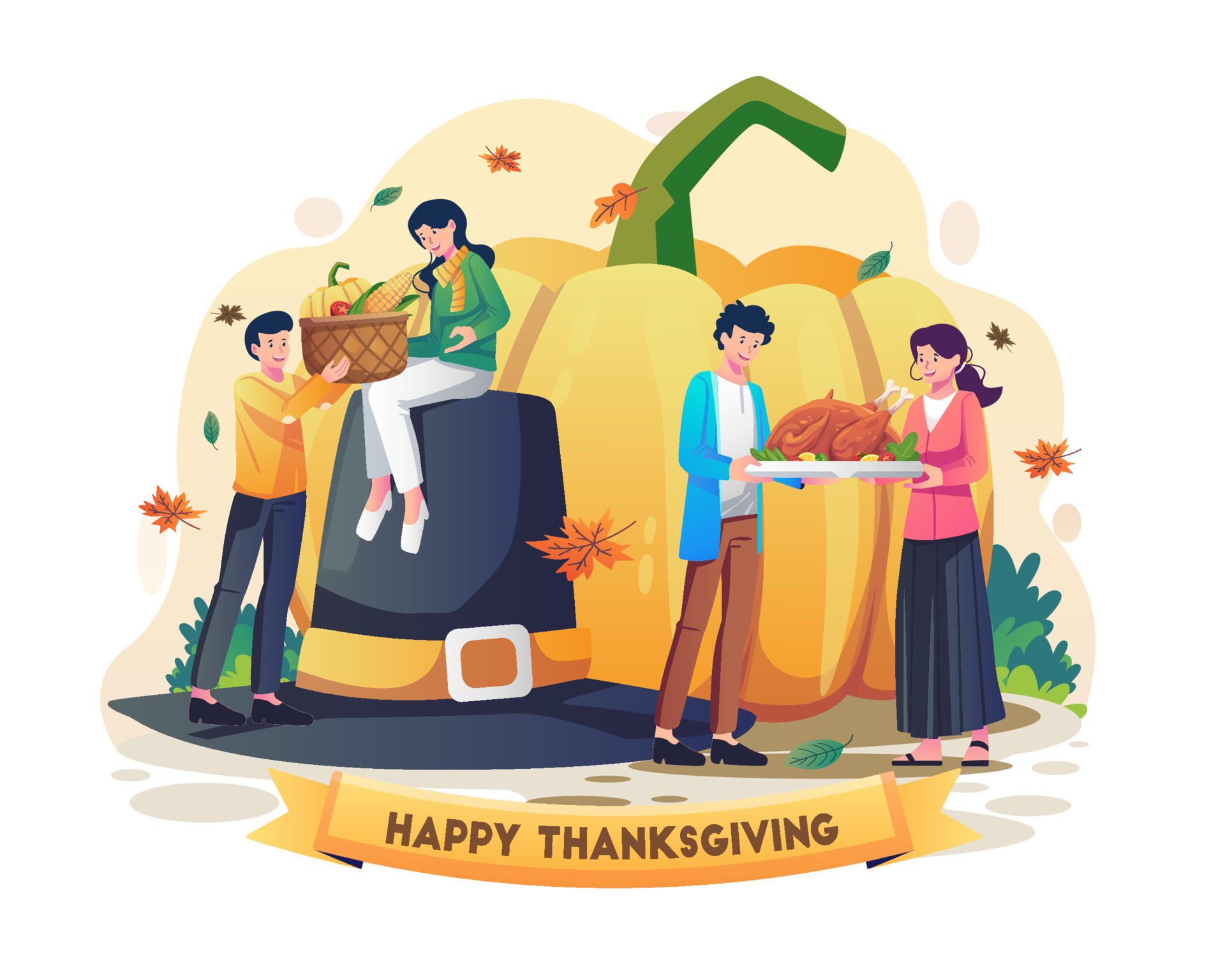 People Celebrate Thanksgiving Day By Sharing Food Pumpkin And Roasted people-celebrate-thanksgiving-day-by-sharing-food-pumpkin-and-roasted