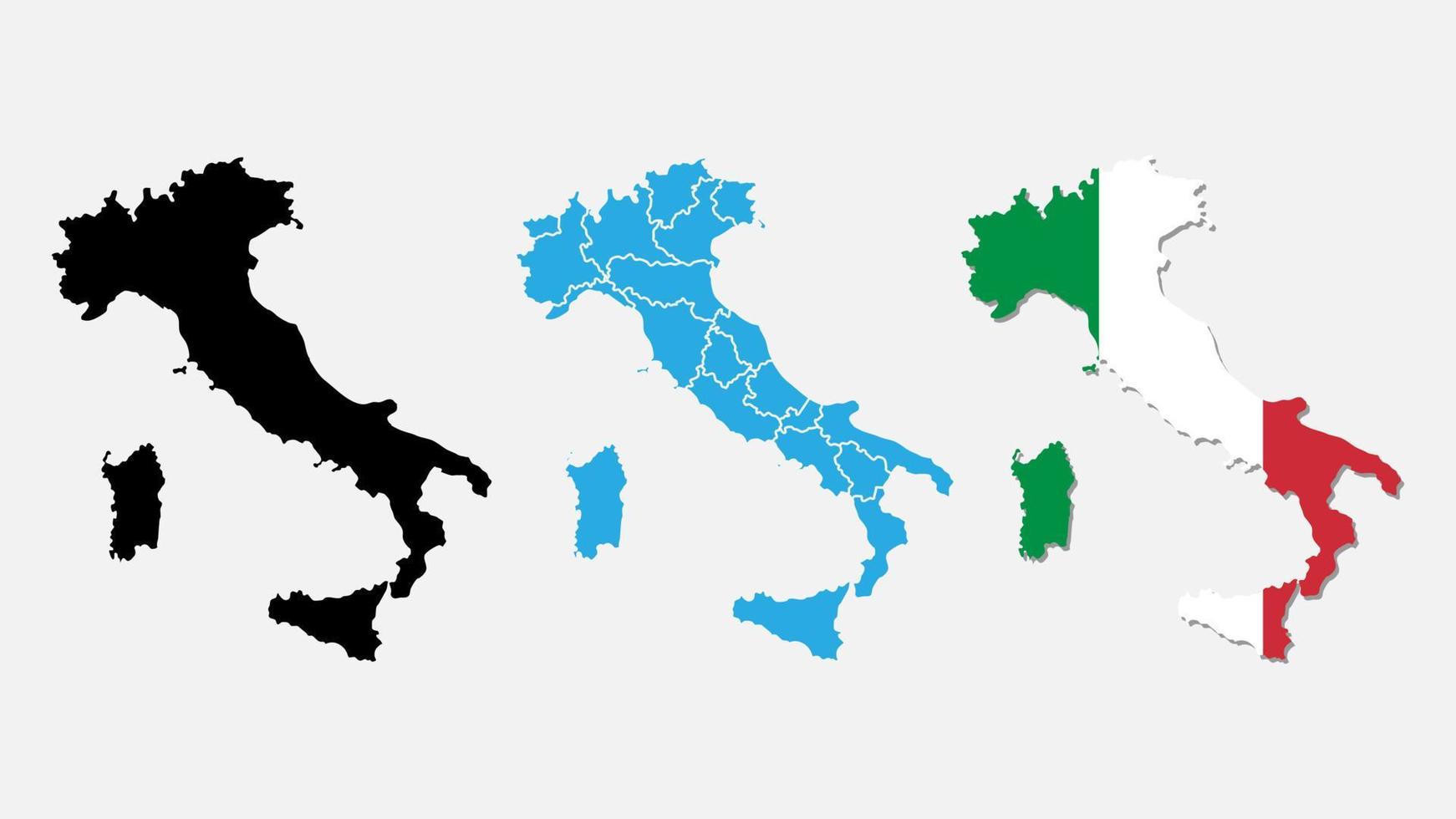 Italy maps. Italy maps vectors in a different color. Vector illustration simplified world map. Generalized image of Italy maps.