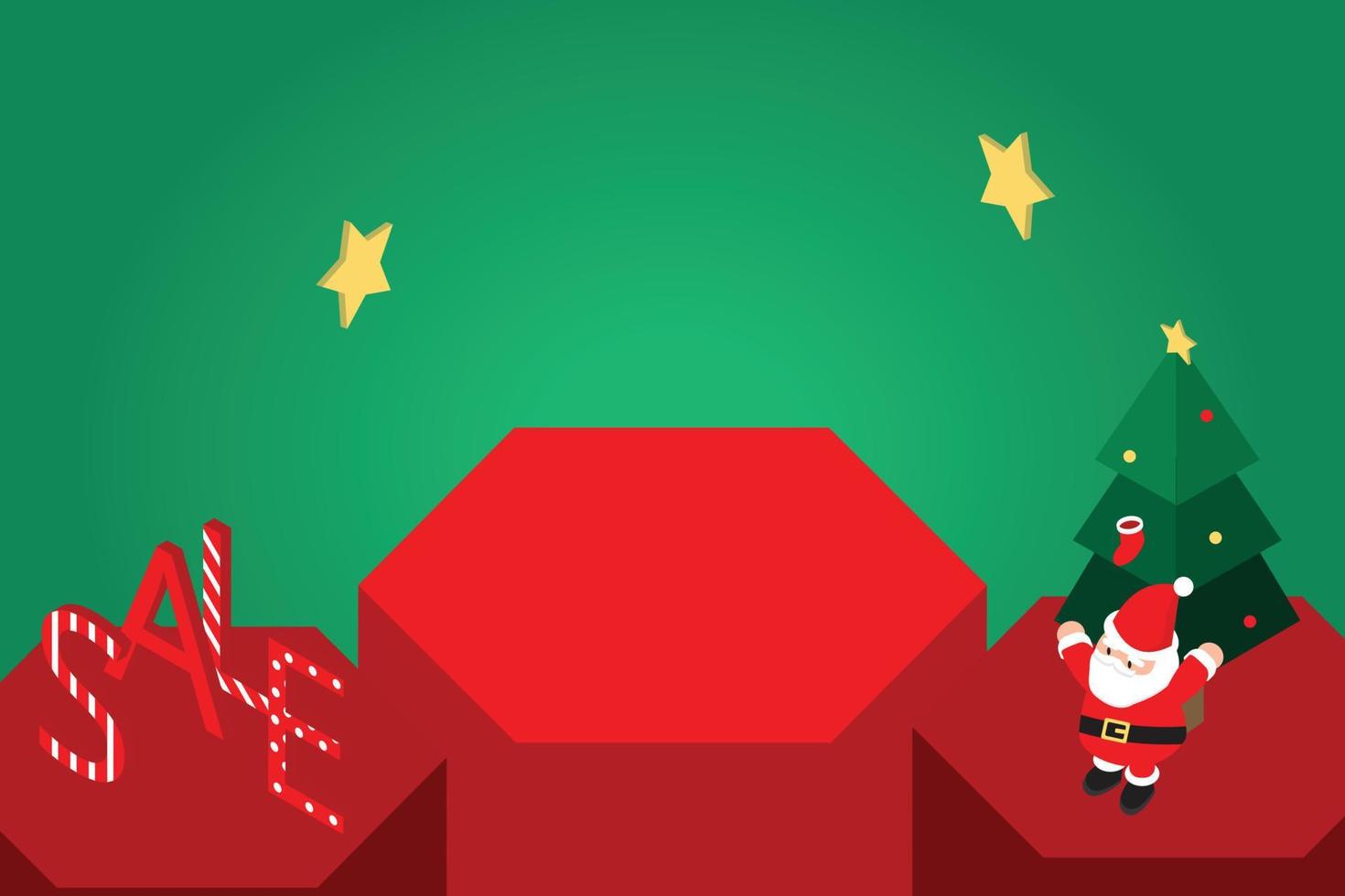 Christmas isometric discount sale banner template with podium promotion for advertising with Santa Claus vector