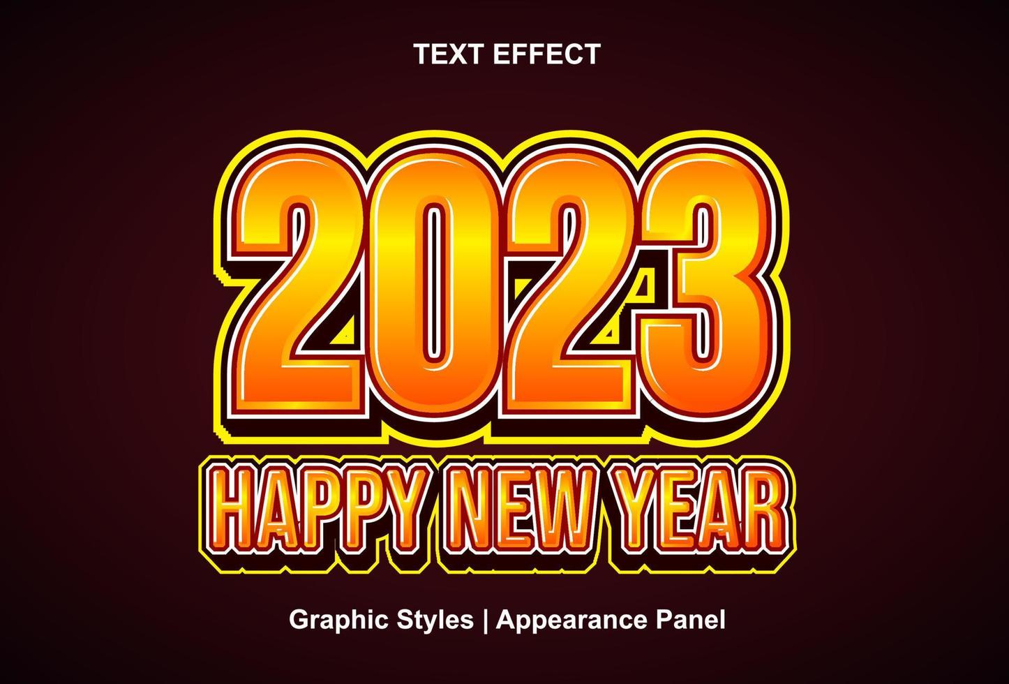 feliz año nuevo 2023 efecto de texto con estilo gráfico y editable. vector