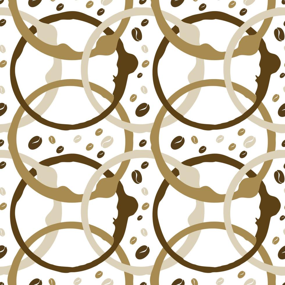 Pattern with brown circle spots. Dirty cup splash three rings stain or coffee stamp vector