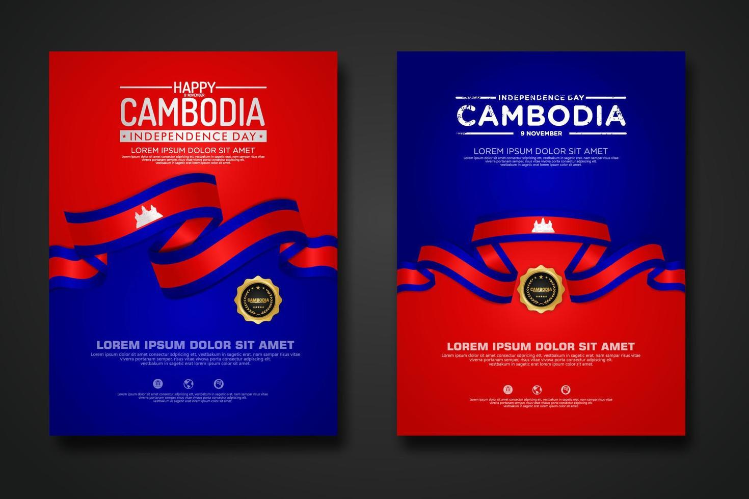 Set poster design Cambodia Independence Day background template vector