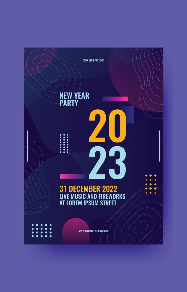 cartel de fiesta de año nuevo con efecto de neón minimalista oscuro vector