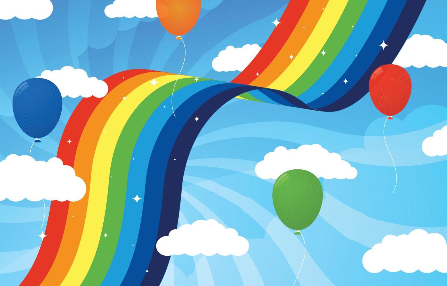 Abstract Rainbow Wave with Stars and Balloons Background vector