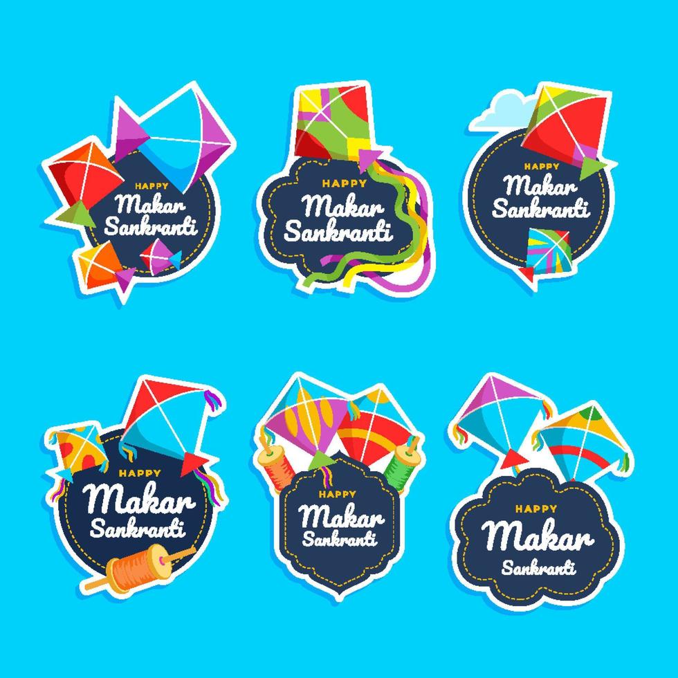 Makar Sankranti Sticker with Kites vector