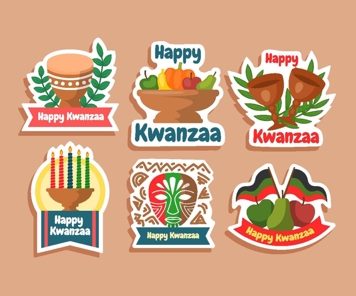 feliz kwanzaa colecciones de pegatinas vector