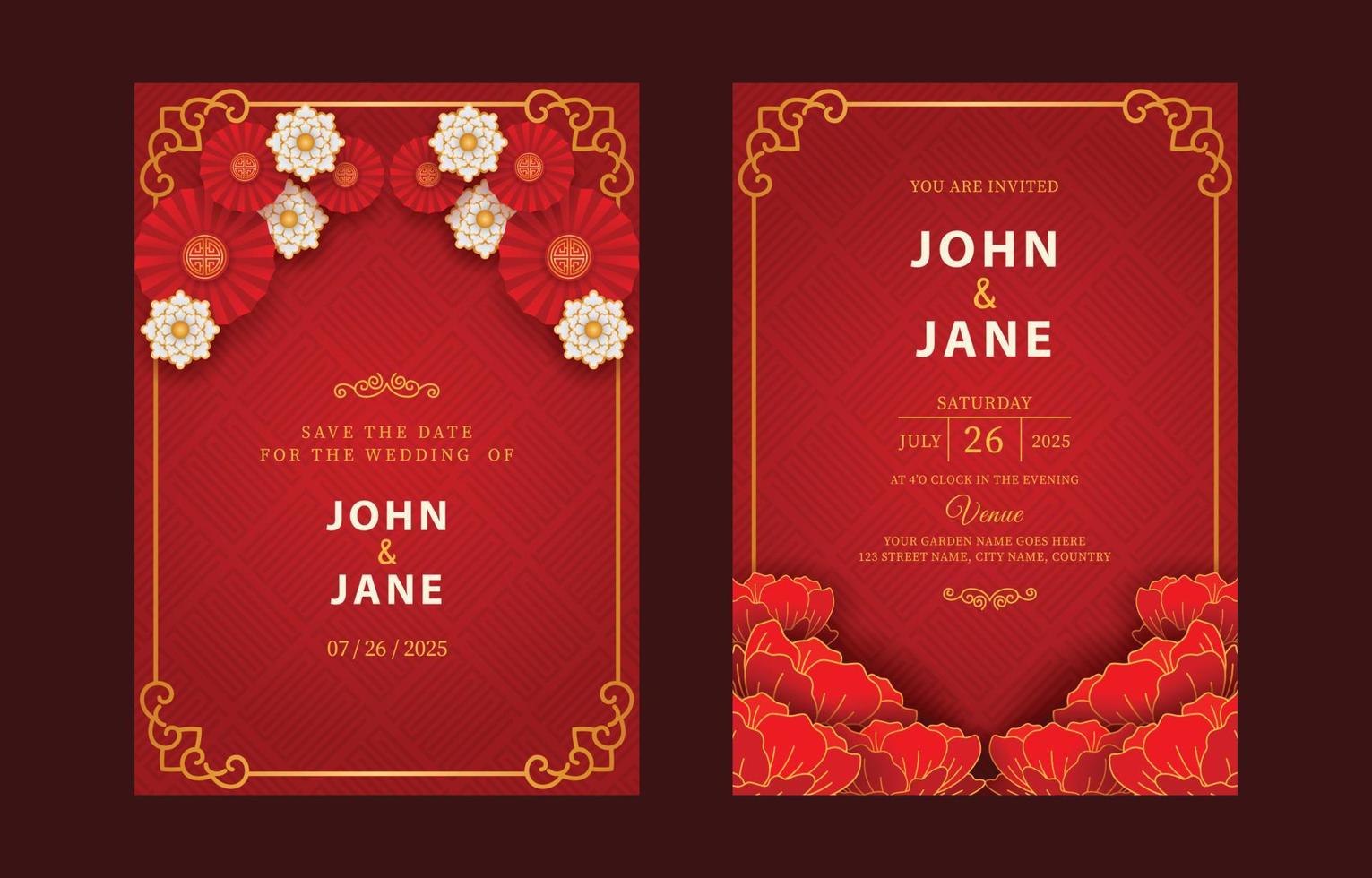 plantilla de invitación de boda china vector