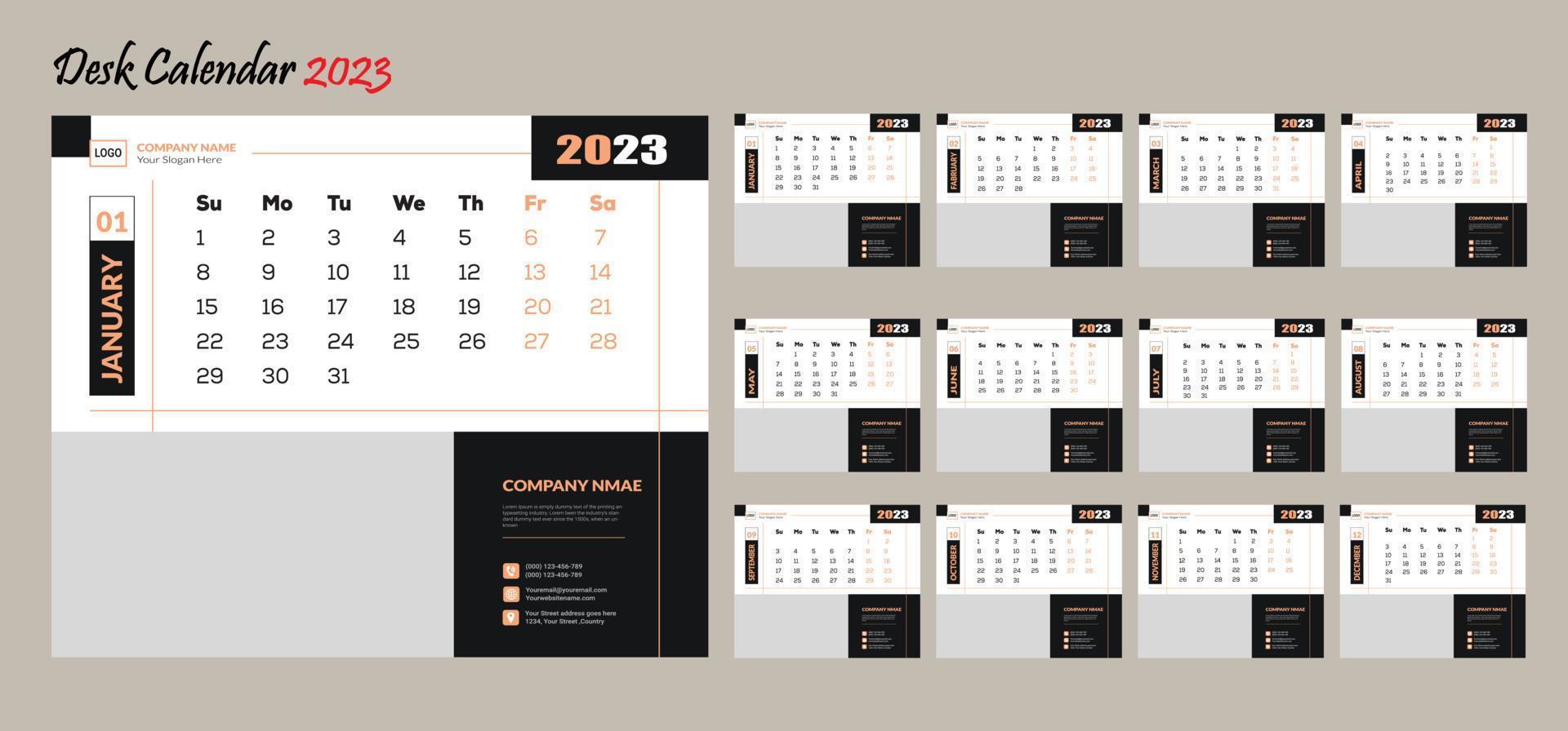 Minimal desk calendar design 2023. vector