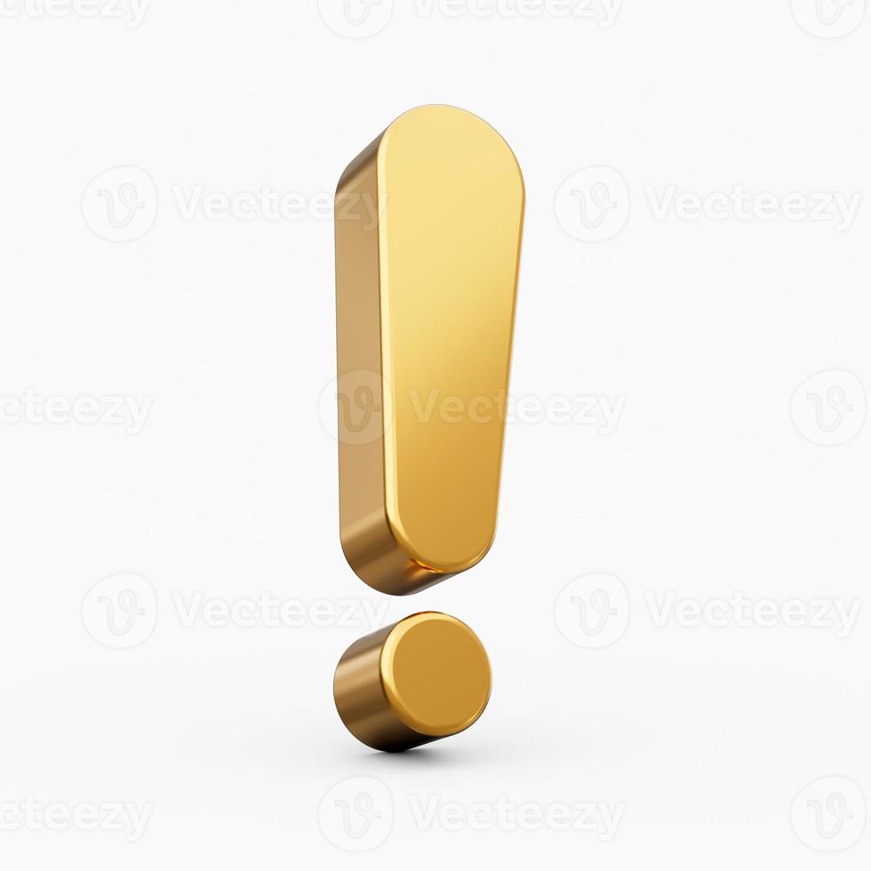 3d gold exclamation mark isolated on white background 3d illustration photo