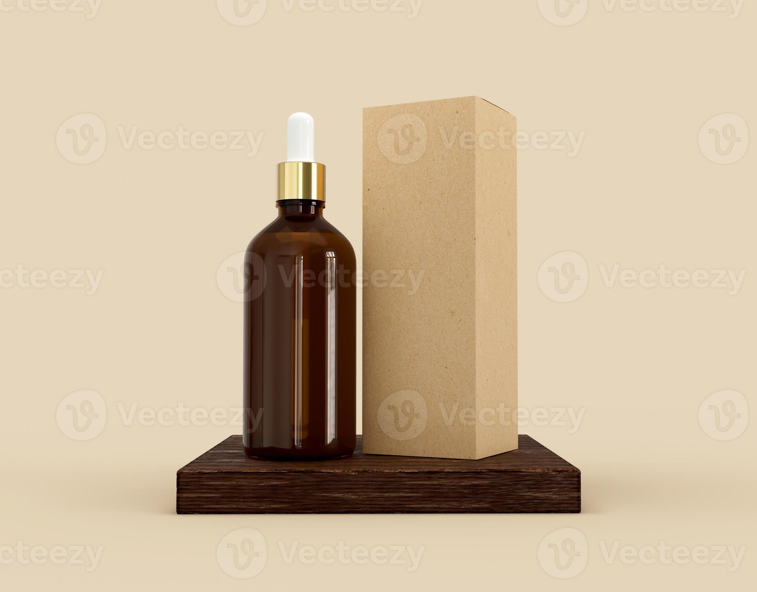 Dropper bottle with cardboard packaging box mockup with mockup isolated