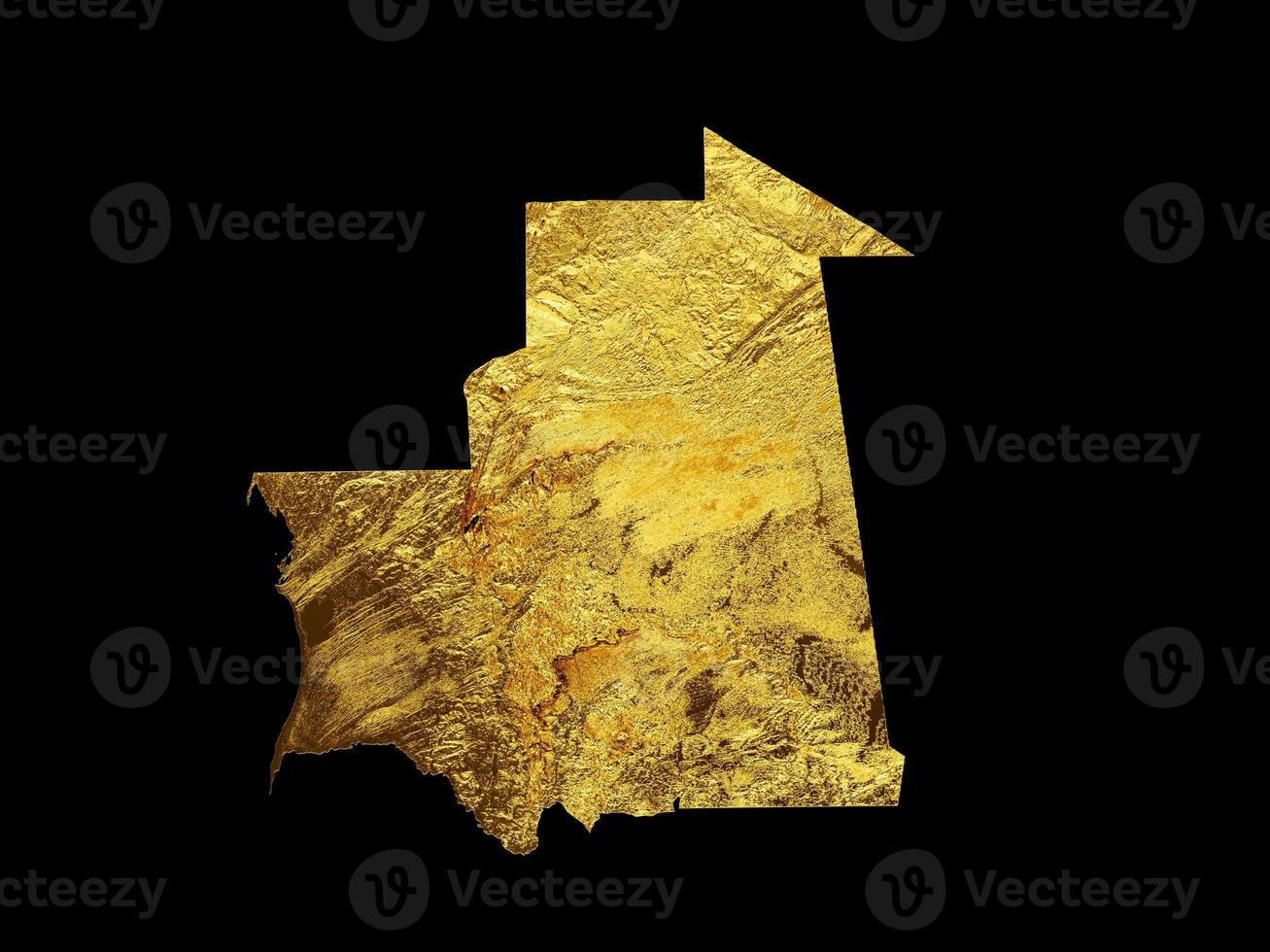Mauritania Map Golden metal Color Height map Background 3d illustration photo