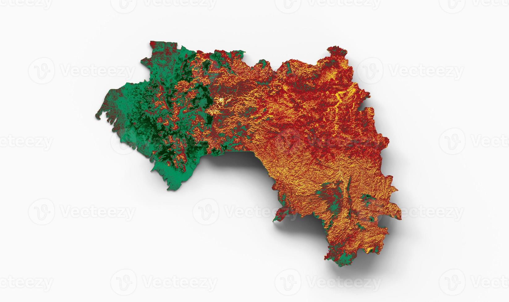 mapa de guinea con los colores de la bandera mapa en relieve sombreado rojo y amarillo ilustración 3d foto