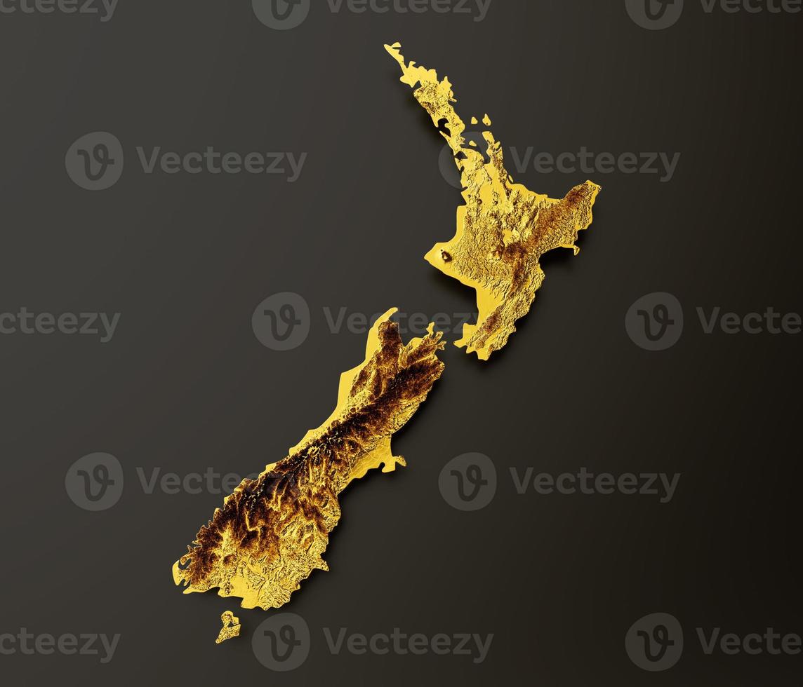 New Zealand Map Golden metal Color Height map Background 3d illustration photo