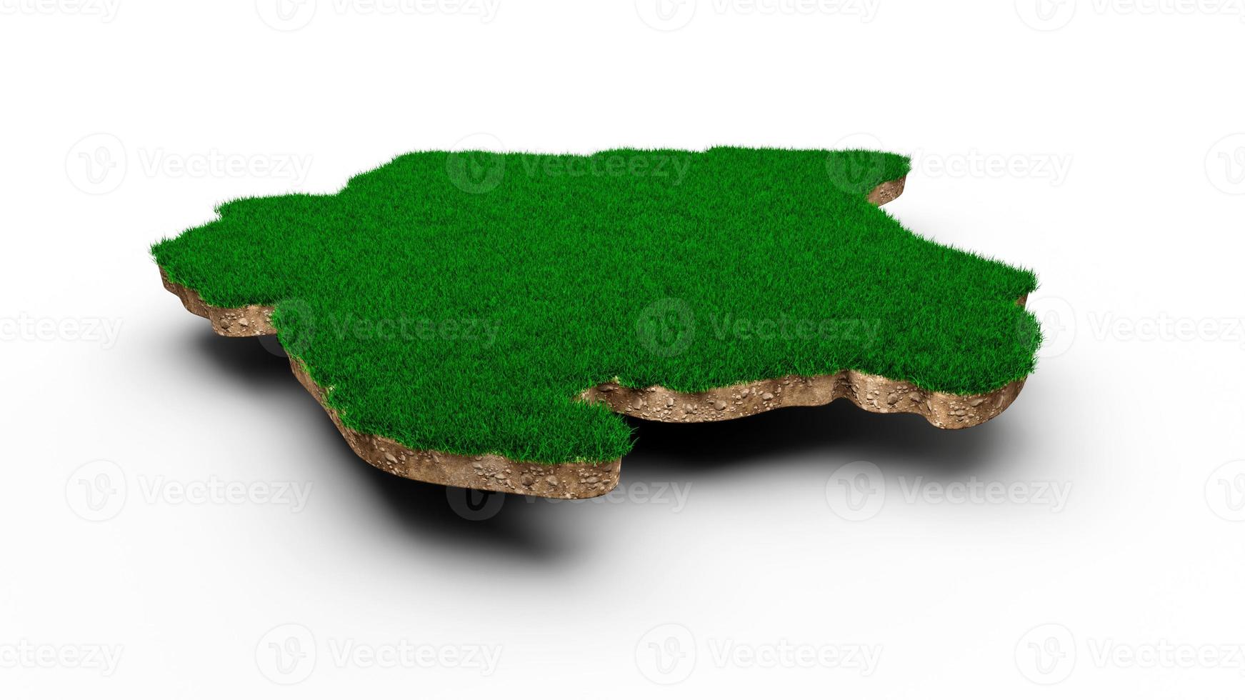 Suriname Map soil land geology cross section with green grass and Rock ground texture 3d illustration photo