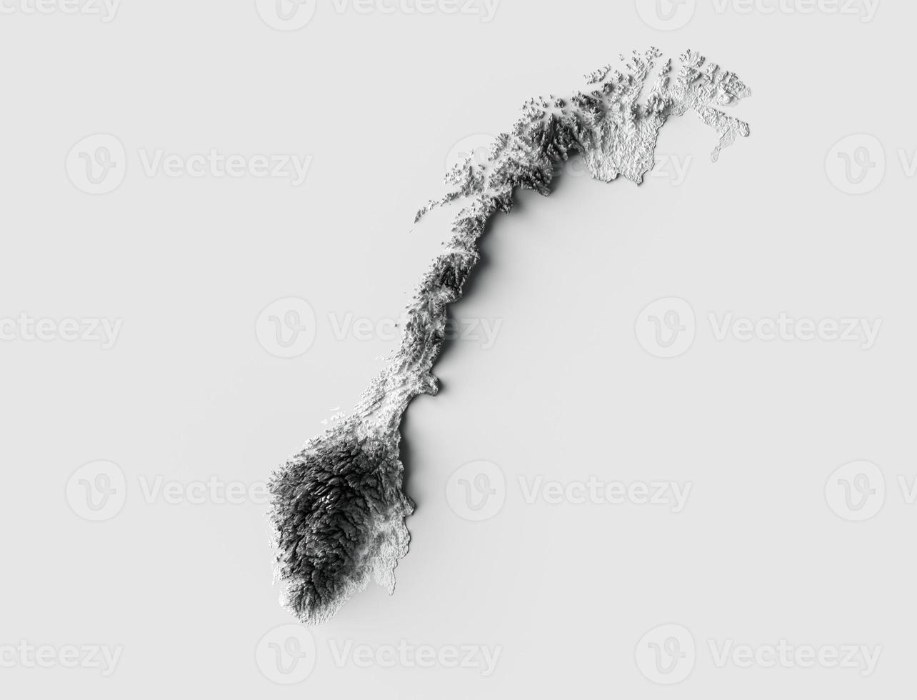 Norway Map Shaded relief Color Height map on white Background 3d illustration photo